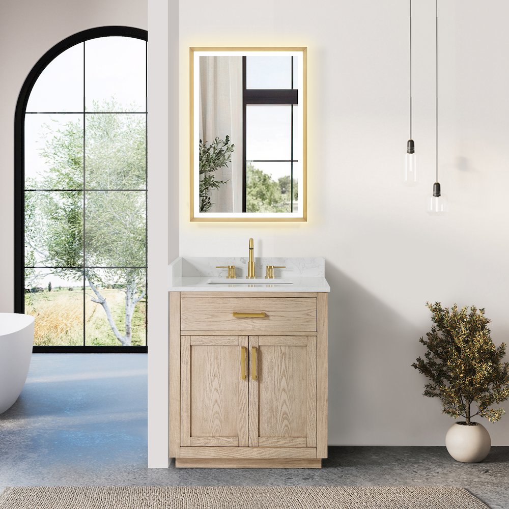 30"Single Bathroom Vanity in Natural Ash,Grain White Engineered Stone Countertop. Picture 6
