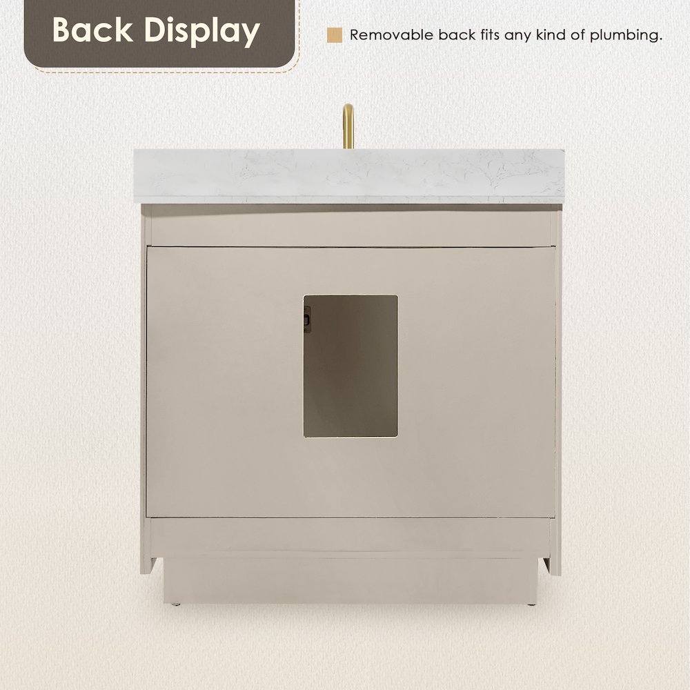 36"Single Bathroom Vanity in Natural Ash,Grain White Engineered Stone Countertop. Picture 2