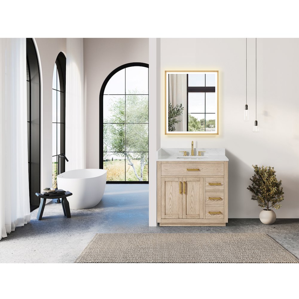 36"Single Bathroom Vanity in Natural Ash,Grain White Engineered Stone Countertop. Picture 3