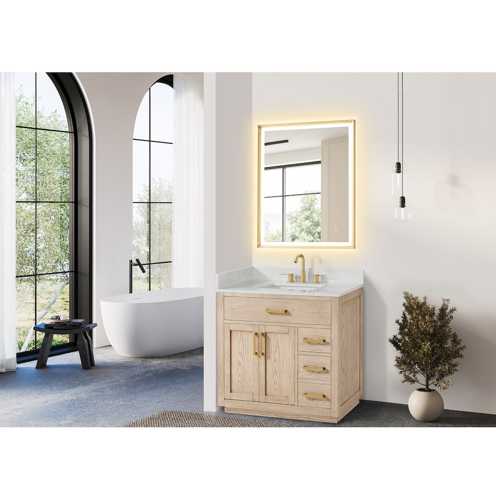 36"Single Bathroom Vanity in Natural Ash,Grain White Engineered Stone Countertop. Picture 4