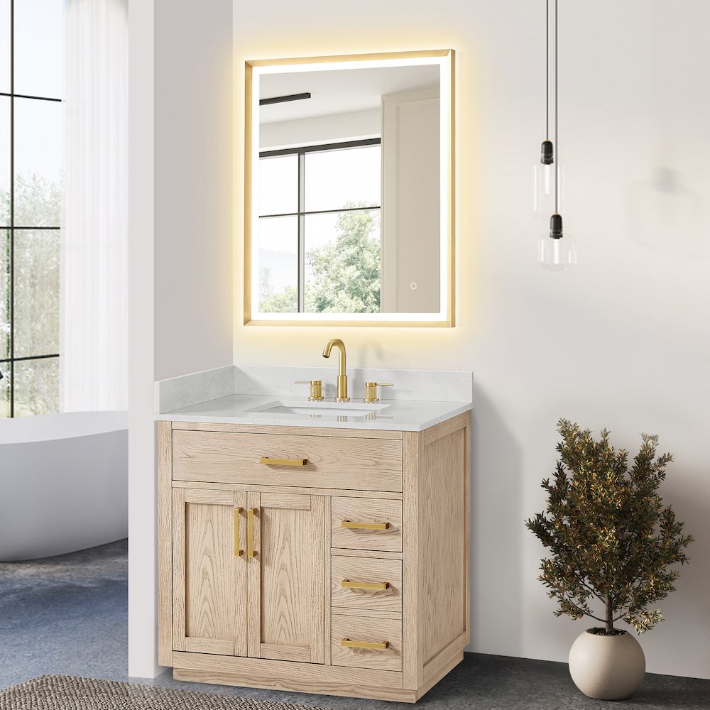 36"Single Bathroom Vanity in Natural Ash,Grain White Engineered Stone Countertop. Picture 8