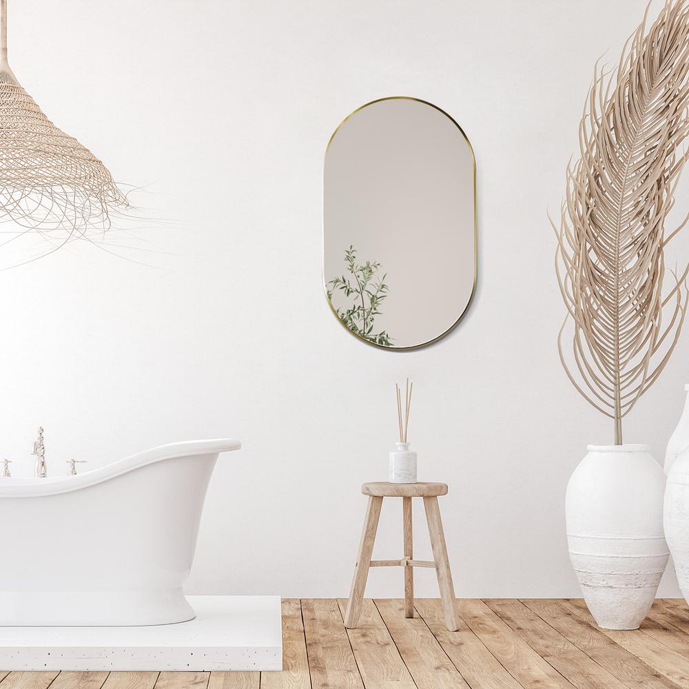 Ispra 36" Oval Bathroom/Vanity Brushed Gold Aluminum Framed Wall Mirror. Picture 10