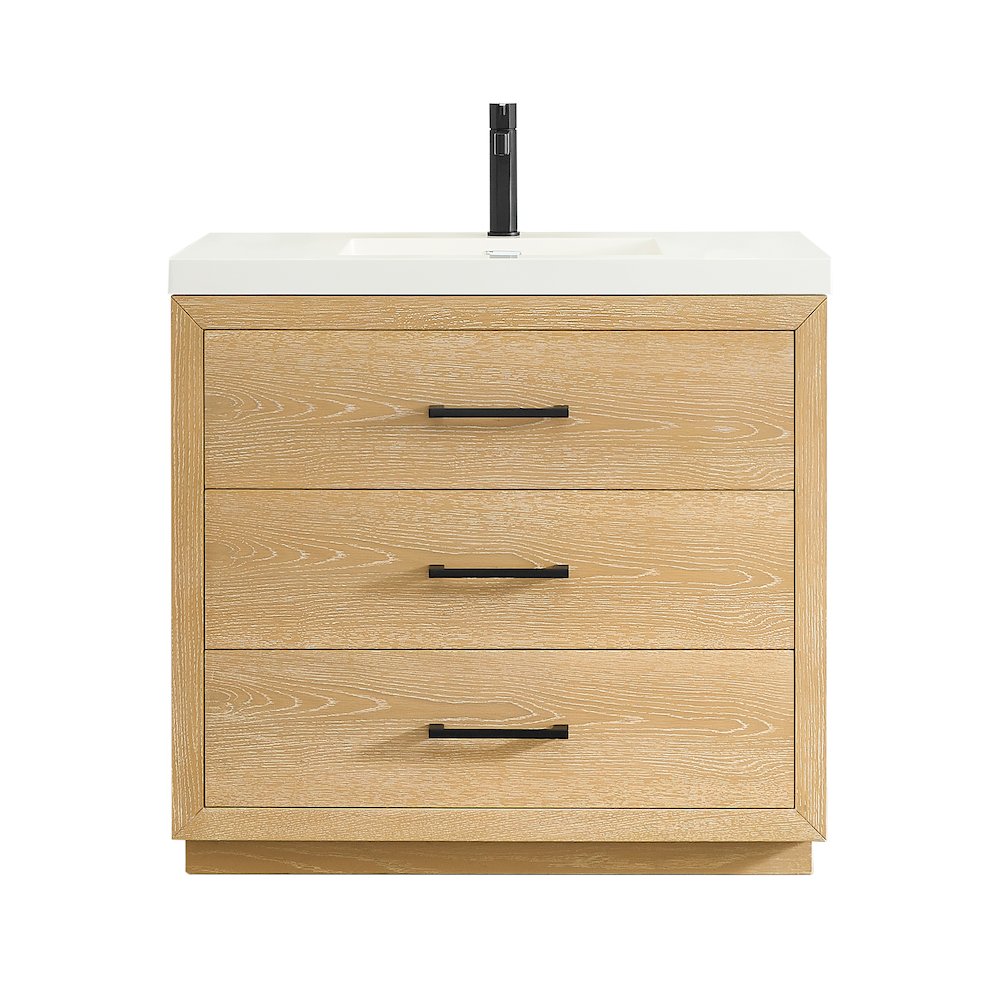 36" Single Bathroom Vanity in White Oak with White Artificial Drop-in Sink. Picture 1