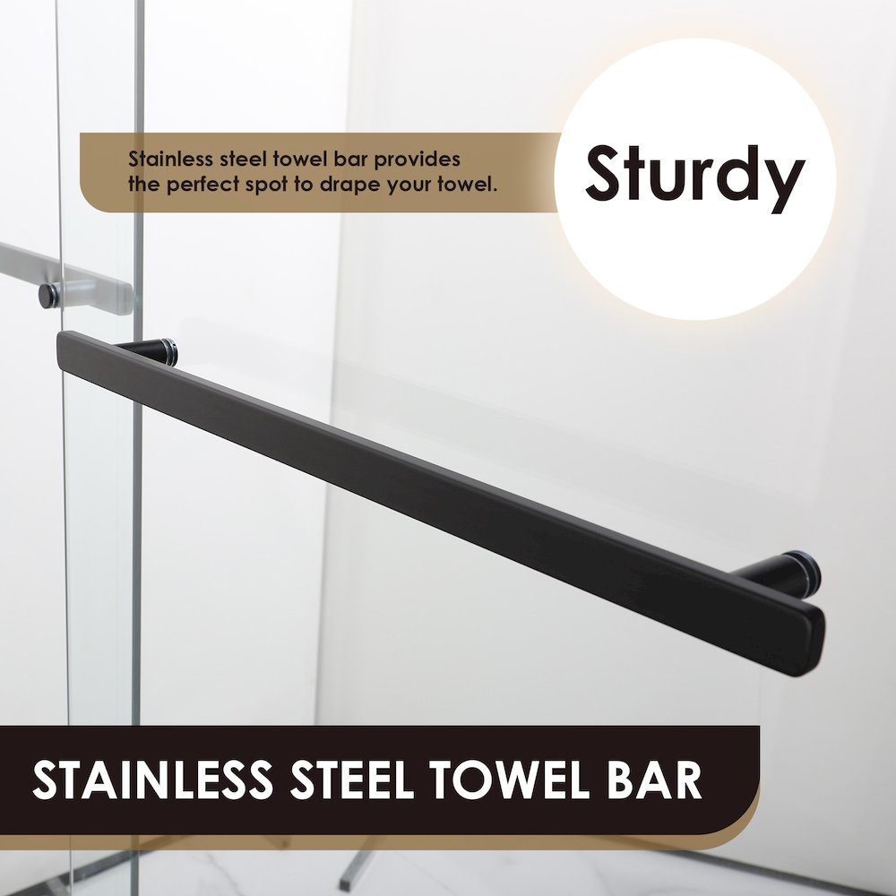 By Pass Semi Frameless Shower Door in Matte Black with Clear Glass. Picture 9