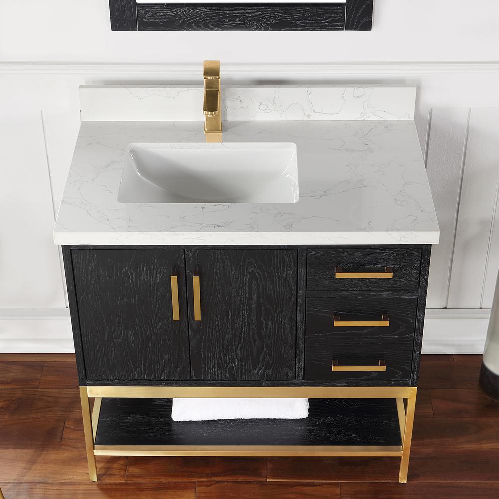 36" Single Bathroom Vanity Set in Black Oak with Mirror. Picture 6