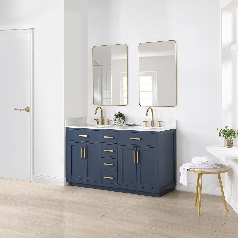 60" Double Bathroom Vanity in Royal Blue without Mirror. Picture 13