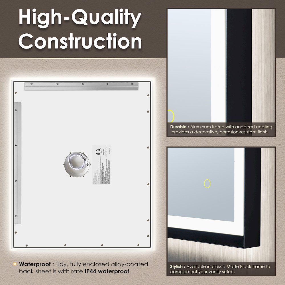 36"x30" Rectangular Wall Mirror in Matte Black Aluminum Framed. Picture 13