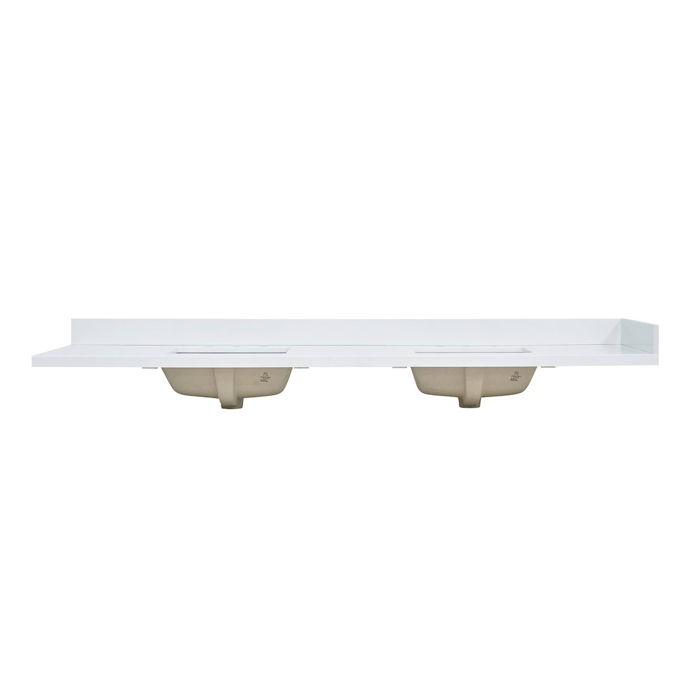 Caorle 84. in Engineered Stone Vanity Top in Snow White with White Sink. Picture 2