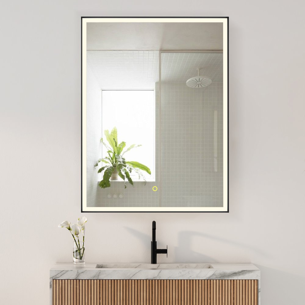 24"x32" Rectangular Bathroom Black Aluminum Mirror Medicine Cabinet. Picture 3