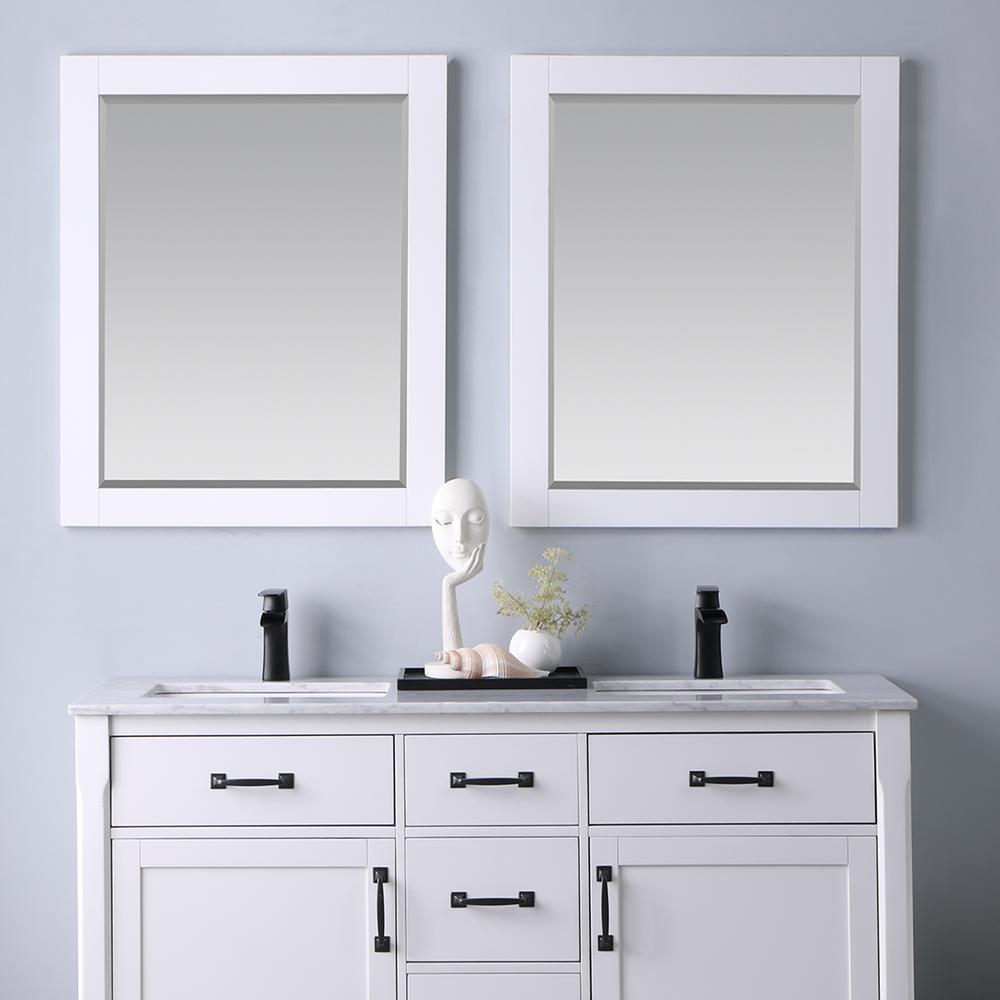 28" Rectangular Bathroom Wood Framed Wall Mirror in White. Picture 5