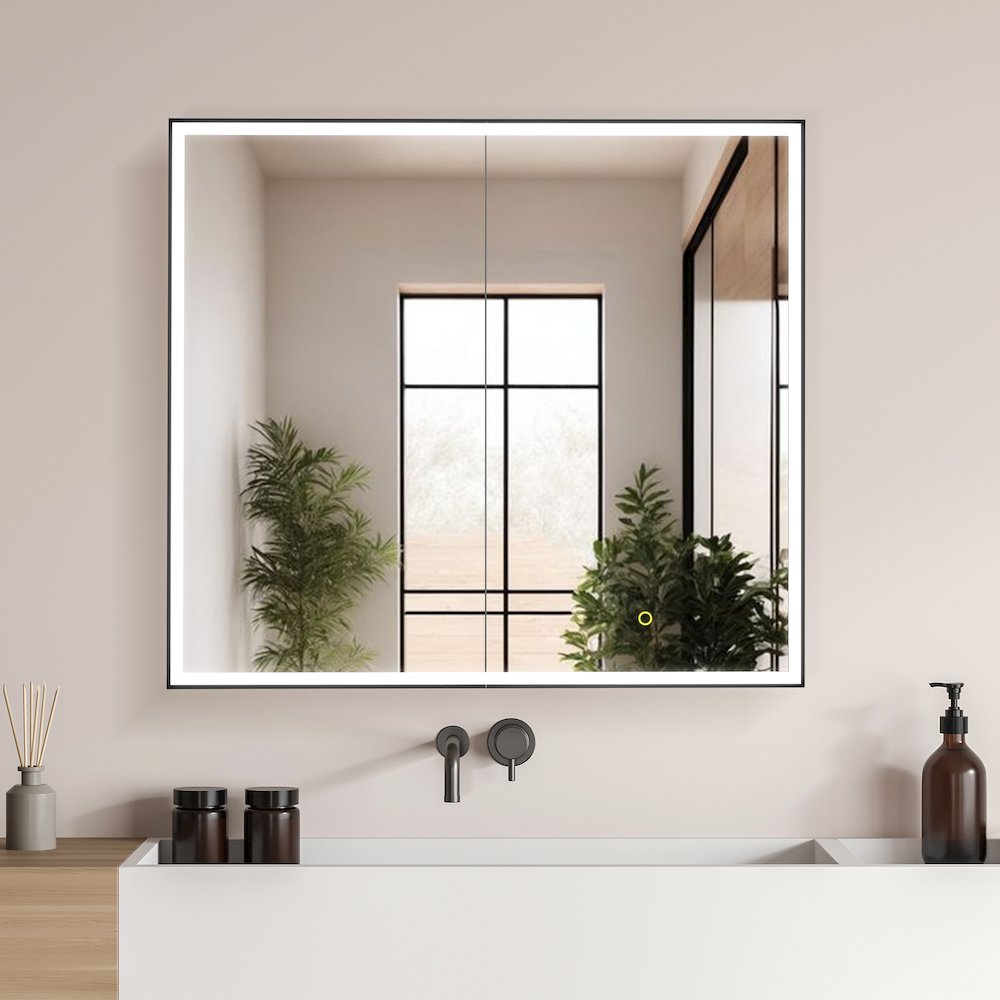 36"x32" Rectangular Bathroom Black Aluminum Mirror Medicine Cabinet. Picture 4