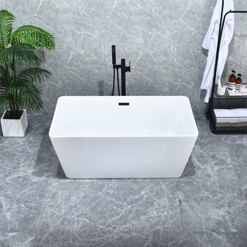 Regina 51" x 28" Flatbottom Freestanding Acrylic Soaking Bathtub in Glossy White. Picture 7