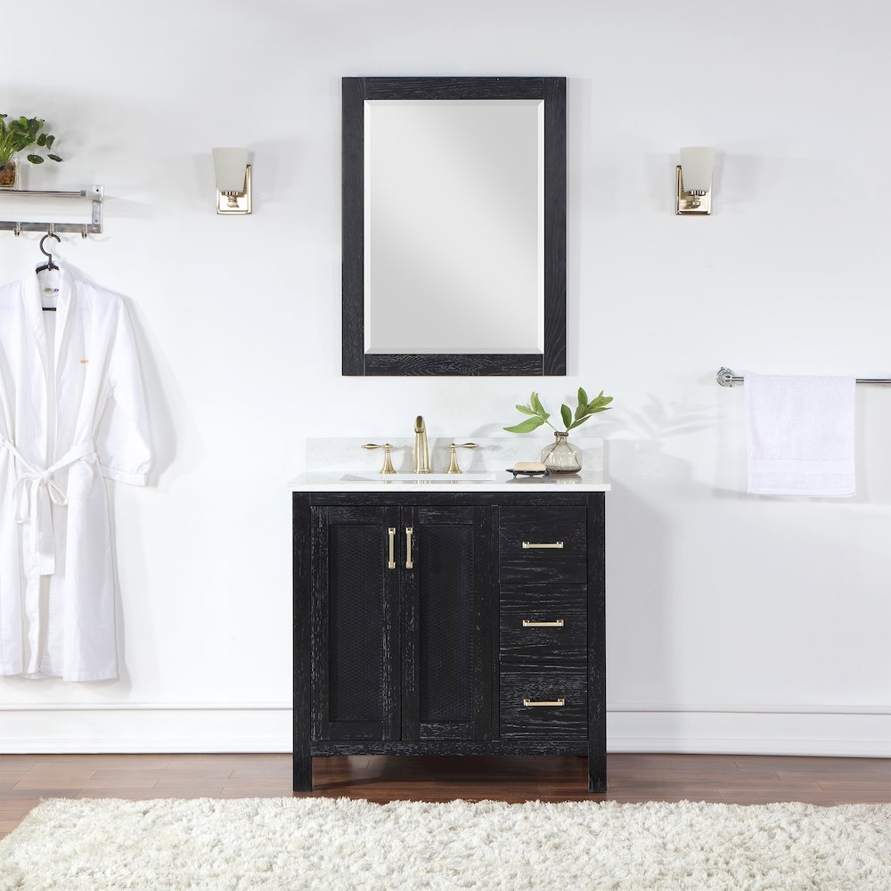 28" Rectangular Bathroom Wood Framed Wall Mirror in Black Oak. Picture 5
