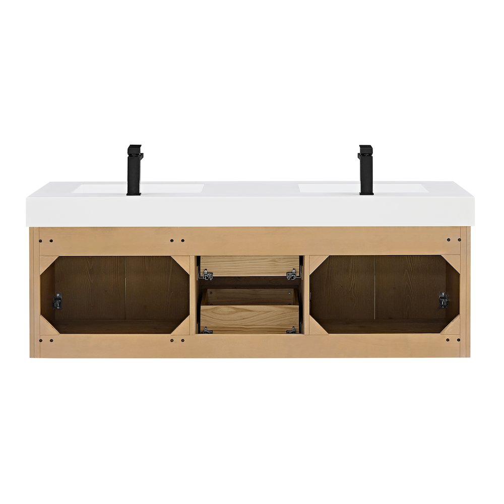 Double Bathroom Vanity in Light Brown White Artificial Drop-in Sink. Picture 10