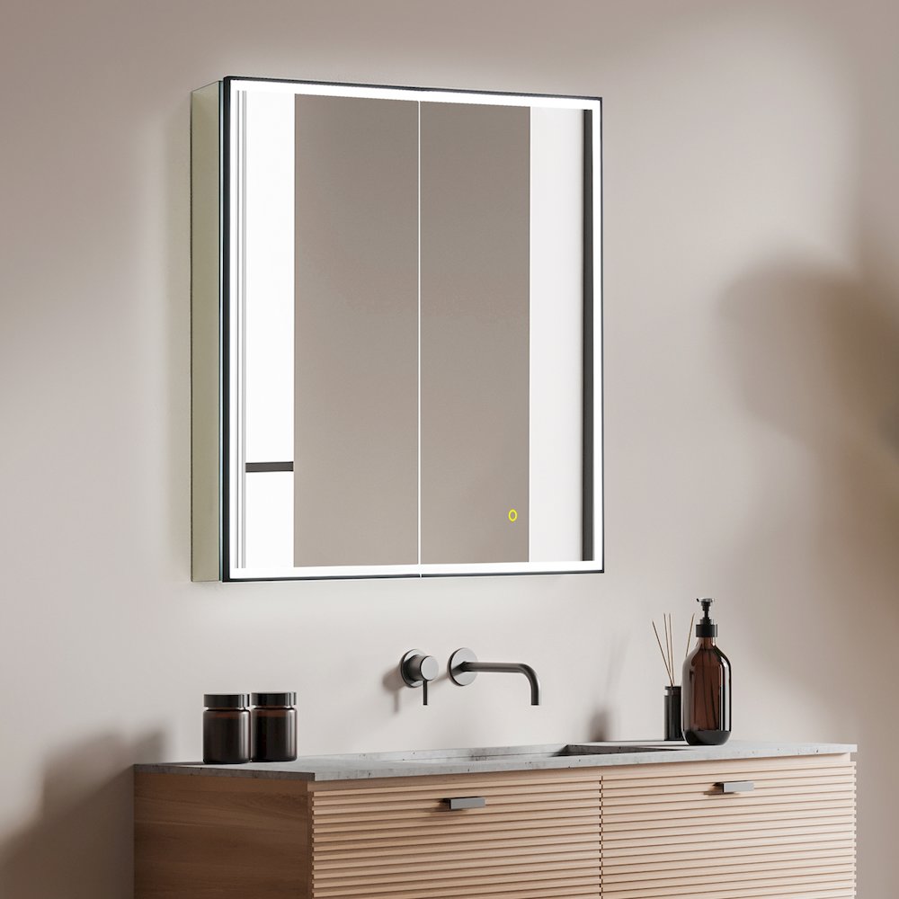 36"x32" Rectangular Bathroom Black Aluminum Mirror Medicine Cabinet. Picture 6