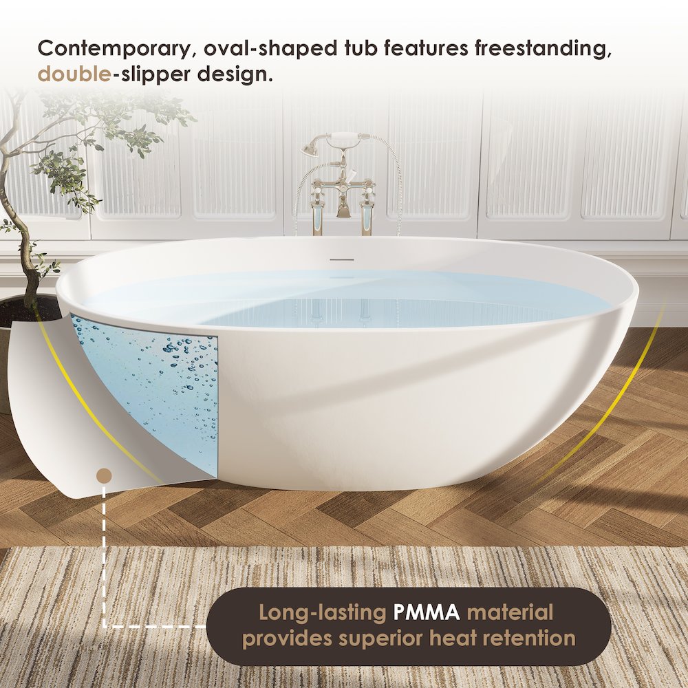 65" x 30" Solid Surface Soaking Bathtub and Integrated Overflow. Picture 12