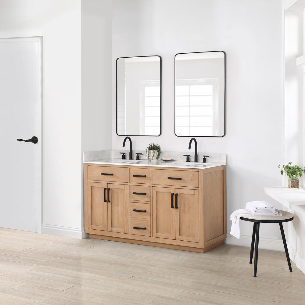 60" Double Bathroom Vanity in Light Brown with Mirror. Picture 4