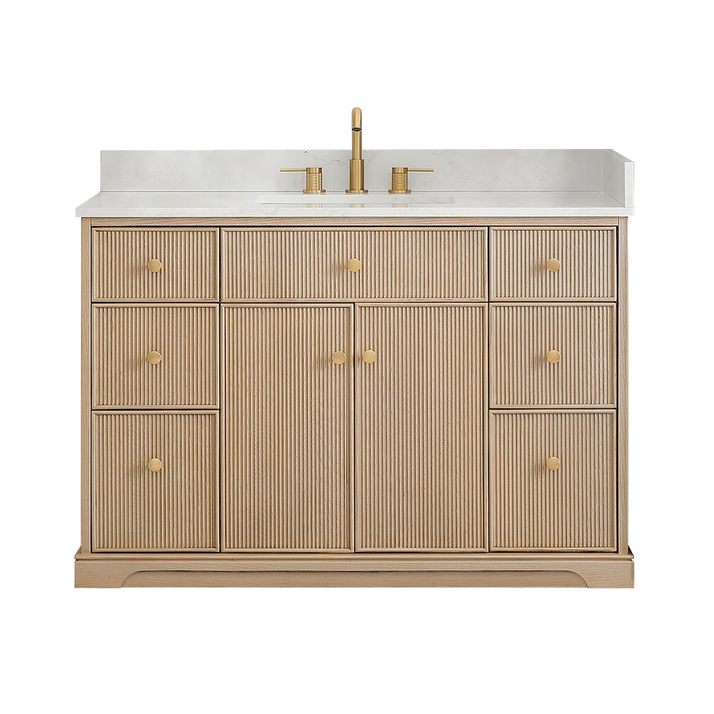 48" Single Bathroom Vanity in Natural Oak with Engineered Stone Countertop. Picture 1