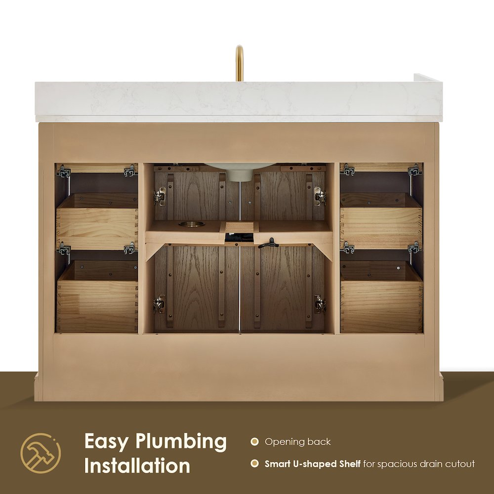 48" Single Bathroom Vanity in Natural Oak with Engineered Stone Countertop. Picture 4