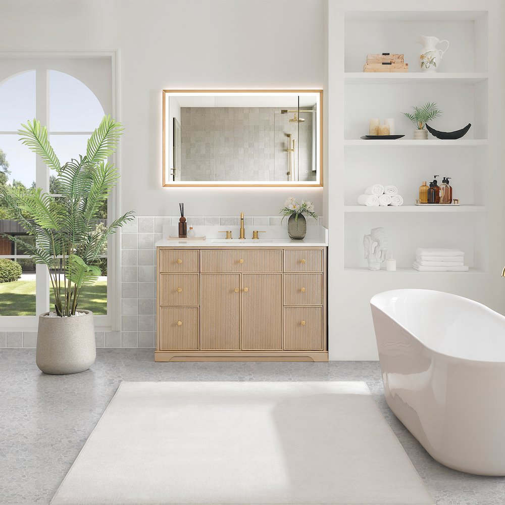 48" Single Bathroom Vanity in Natural Oak with Engineered Stone Countertop. Picture 8