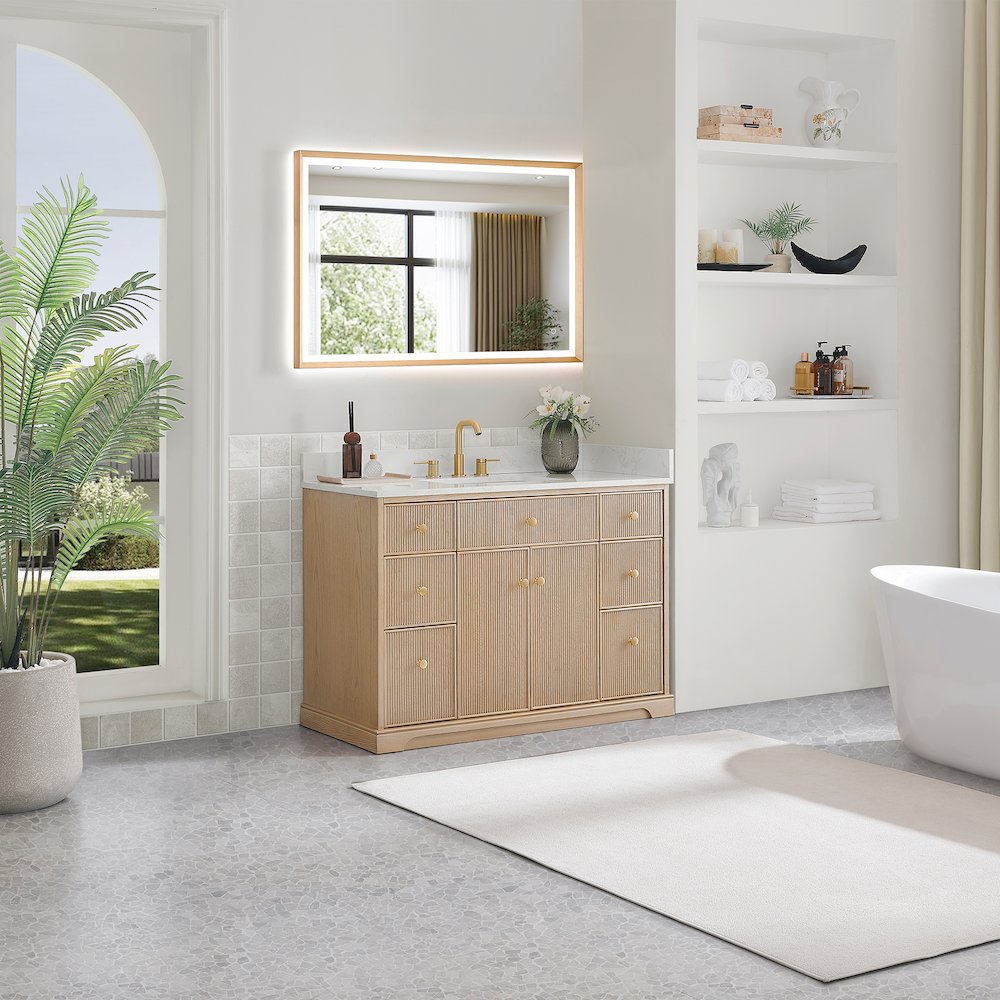 48" Single Bathroom Vanity in Natural Oak with Engineered Stone Countertop. Picture 7