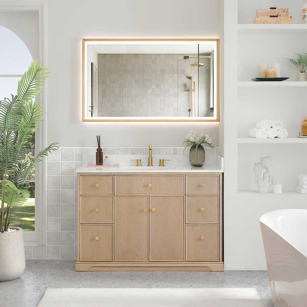 48" Single Bathroom Vanity in Natural Oak with Engineered Stone Countertop. Picture 9