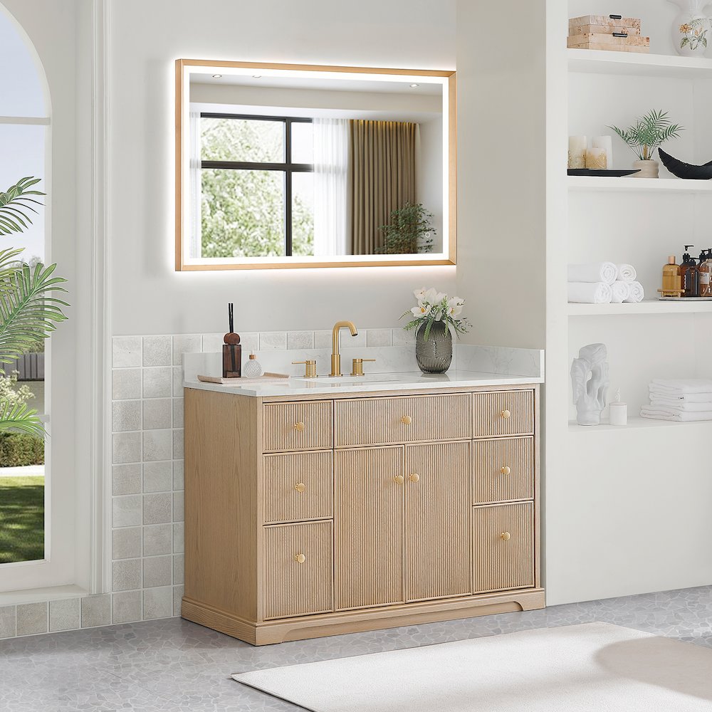 48" Single Bathroom Vanity in Natural Oak with Engineered Stone Countertop. Picture 10