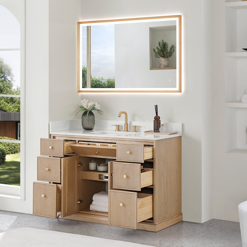 48" Single Bathroom Vanity in Natural Oak with Engineered Stone Countertop. Picture 12