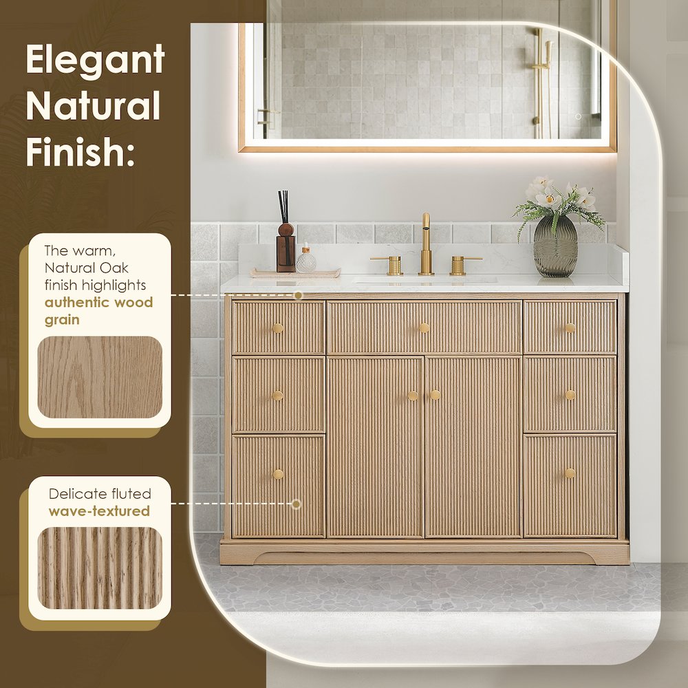 48" Single Bathroom Vanity in Natural Oak with Engineered Stone Countertop. Picture 11