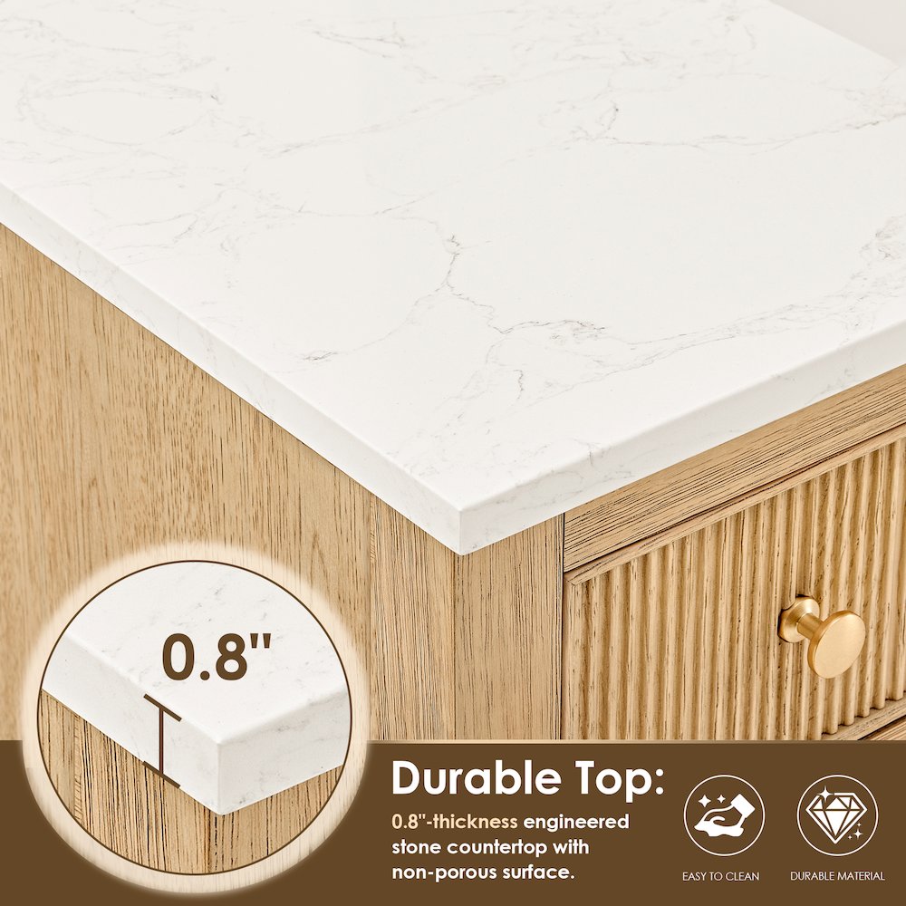 36" Single Bathroom Vanity in White Oak with Engineered Stone Countertop. Picture 16