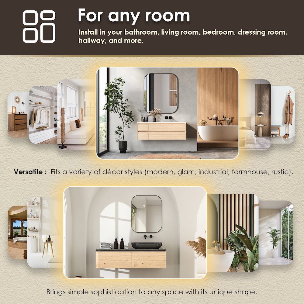 36x30" Rectangular Aluminum Framed in Gunmetal Modern Bathroom Wall Mirror. Picture 14