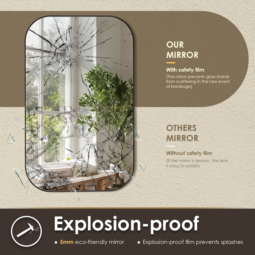 48x30" Rectangular Aluminum Framed in Matte Black Modern Bathroom Wall Mirror. Picture 8