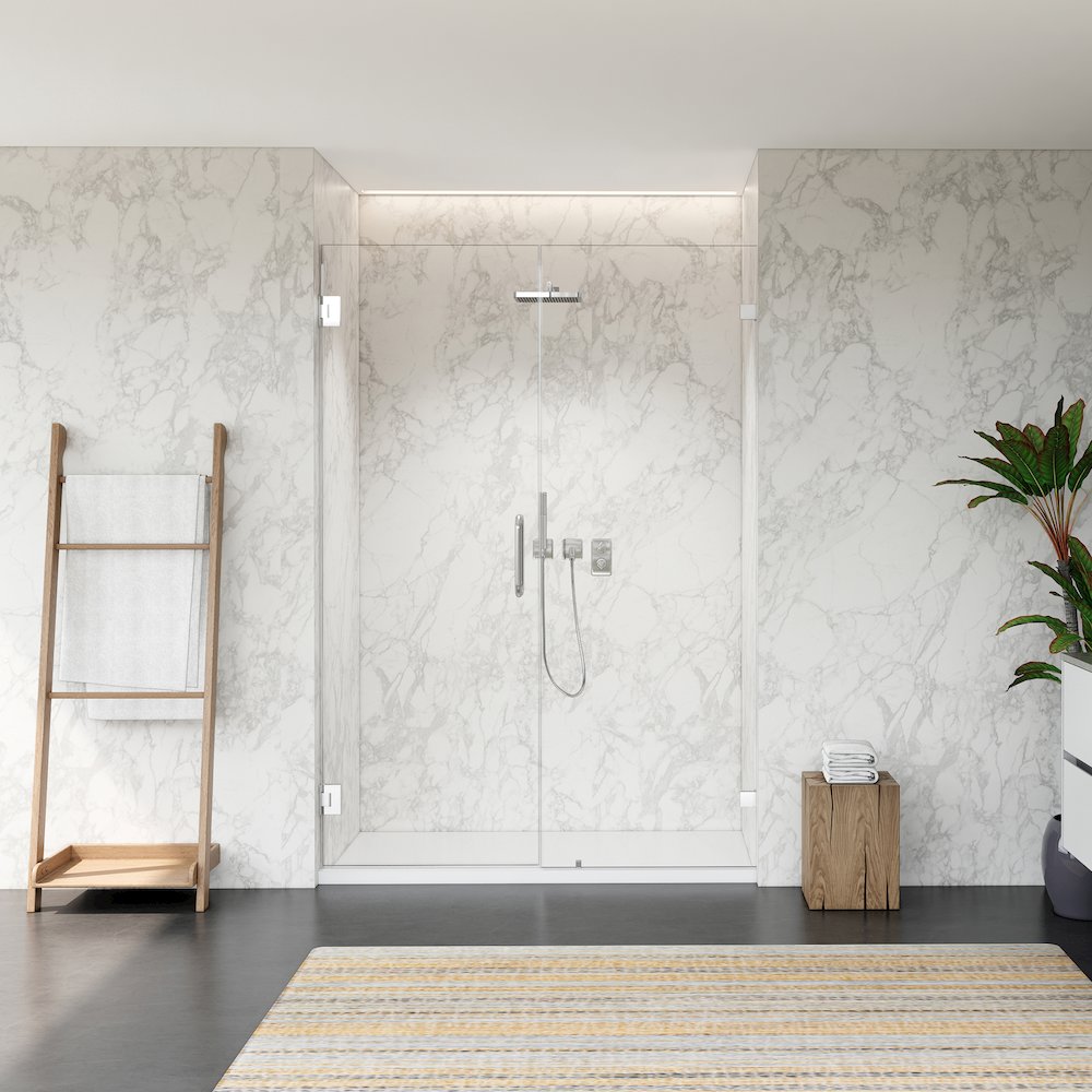 Frameless Hinged Shower Door in Polished Chrome with Clear Glass. Picture 3