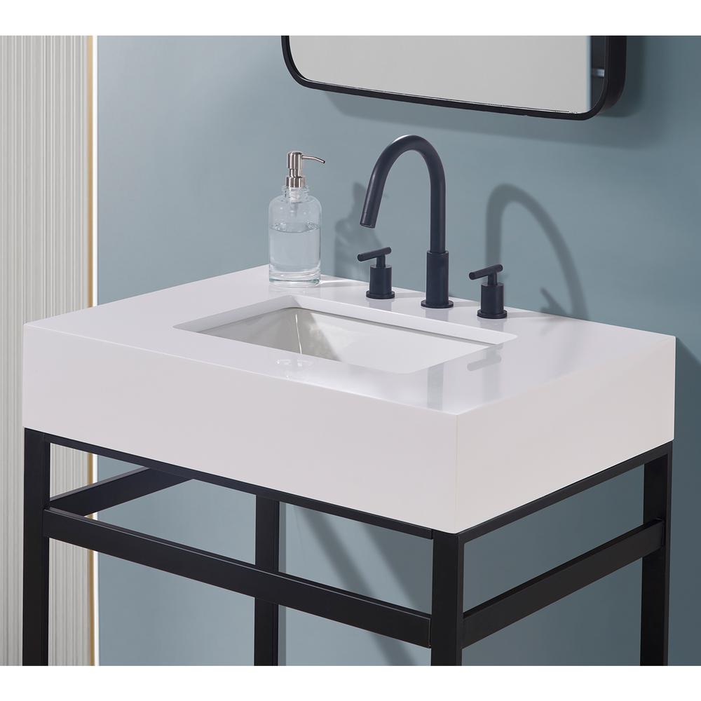 30. in Composite Stone Vanity Top in Snow White Apron with White Sink. Picture 6