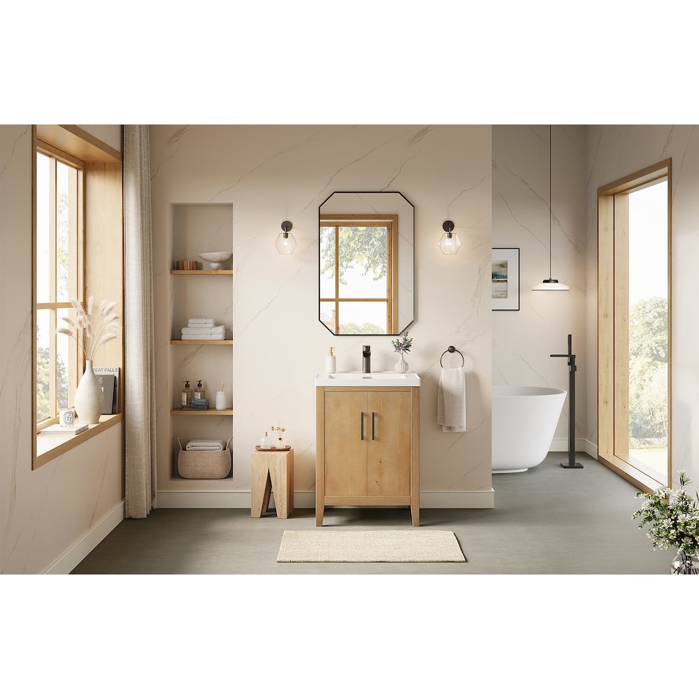 24"x36" Octagon Aluminum Framed in Matte Black Modern Bathroom Wall Mirror. Picture 16