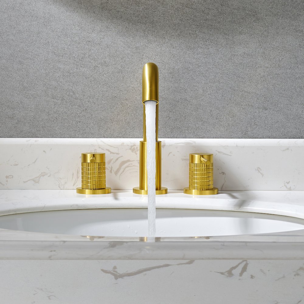 8. in Widespread 2-Handle Bathroom Faucet in Brushed Gold. Picture 3