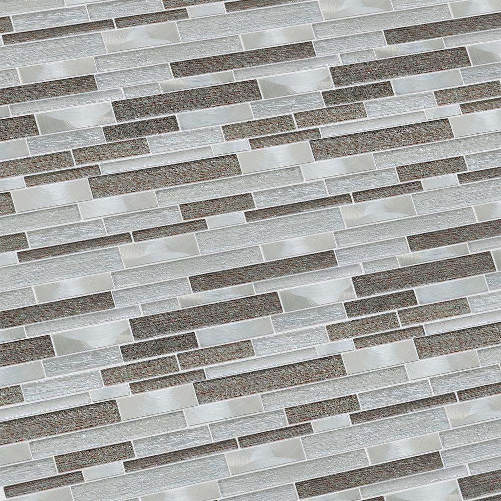 Glena 11.8" x 11.8" Rectangular Laminated Glass Mosaic Mix Aluminum Wall Tile. Picture 7