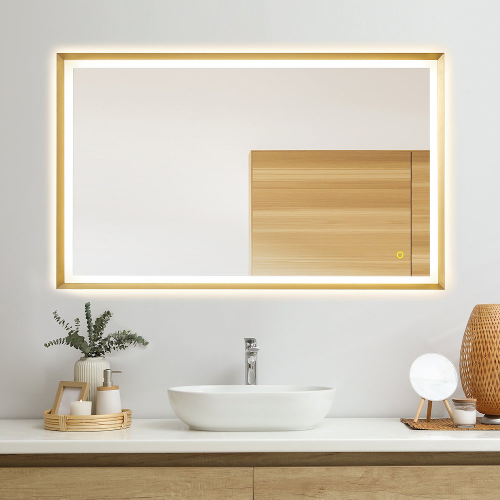 48"x30" Rectangular Wall Mirror in Brushed Gold Aluminum Framed. Picture 4