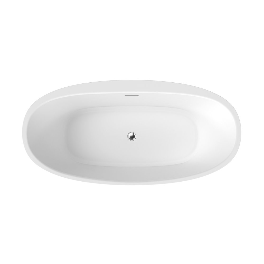 59" x 32" Flatbottom Freestanding Acrylic Soaking Bathtub in Glossy White. Picture 4