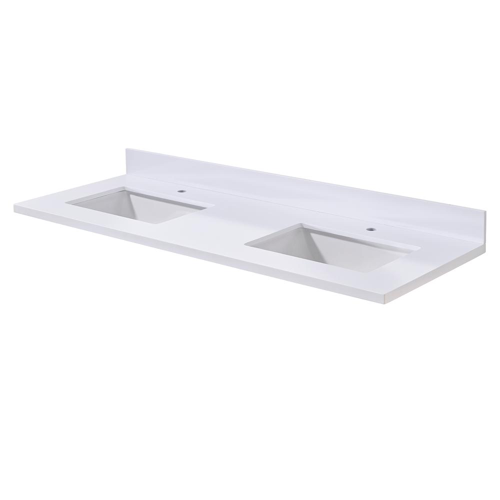 61. in Composite Stone Vanity Top in Snow White with Double White Sink. Picture 2