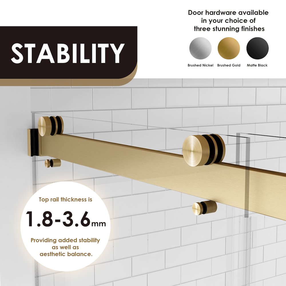 By Pass Frameless Shower Door in Brushed Gold with Clear Glass. Picture 8