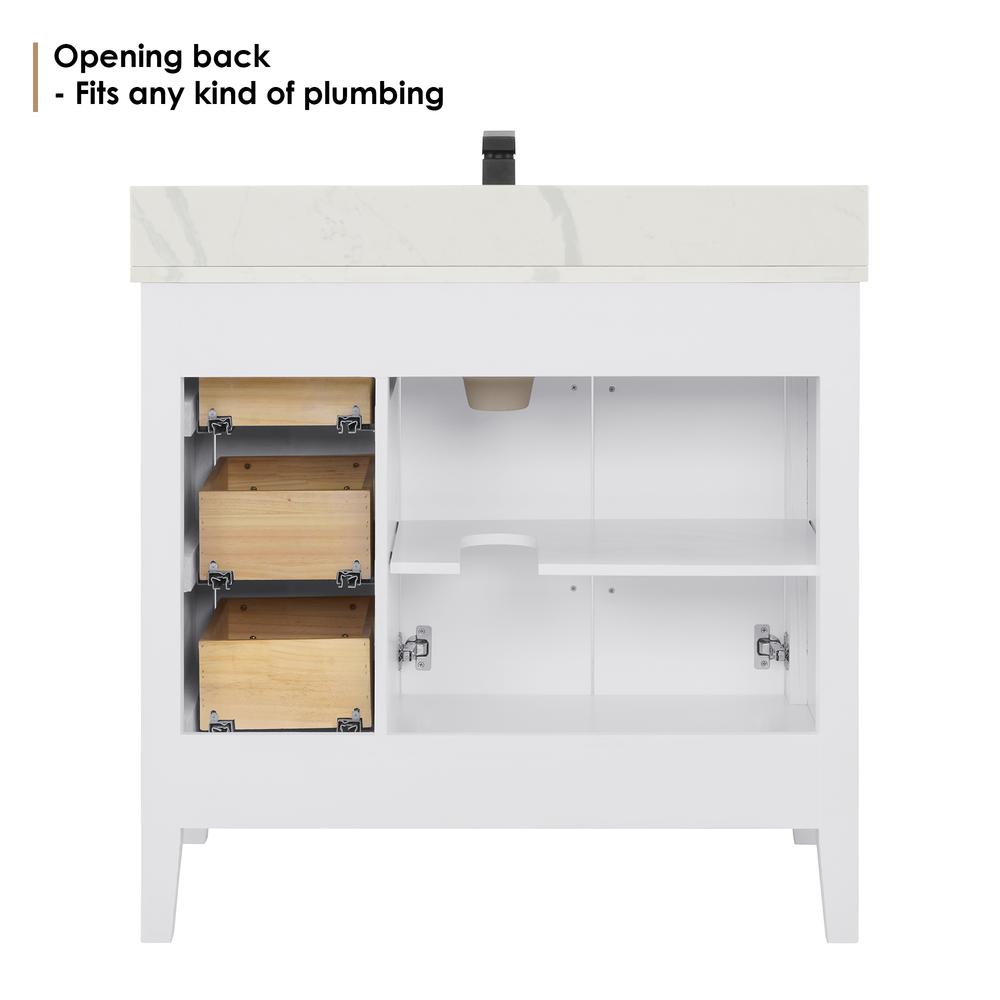 Single Bathroom Vanity in White with Stone Countertop without Mirror. Picture 12