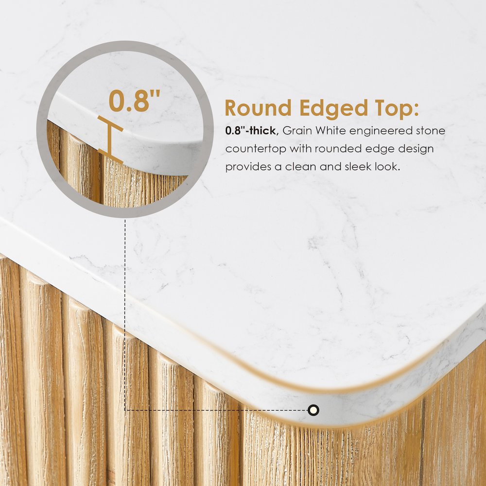 36" Single Bathroom Vanity in Washed Light Brown with Grain White. Picture 8