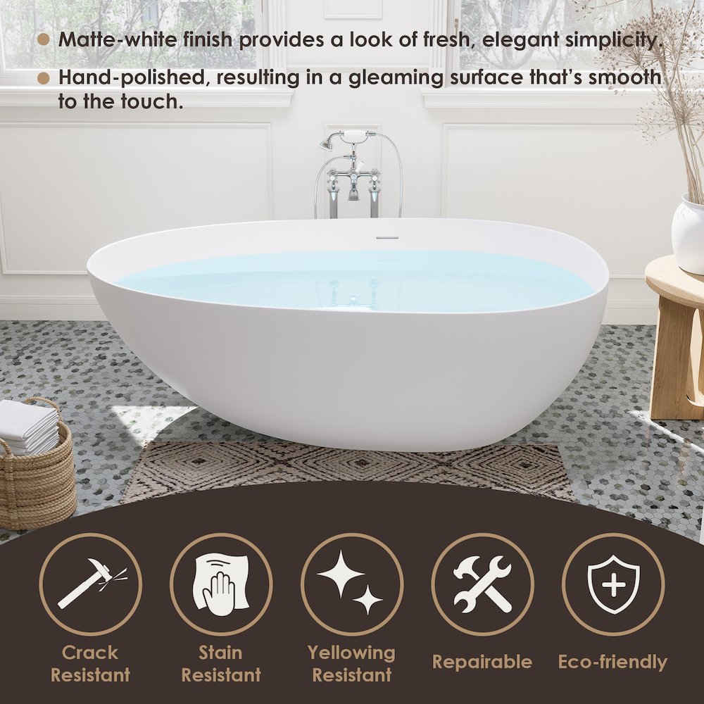 59" x 31" Solid Surface Soaking Bathtub and Integrated Overflow. Picture 15