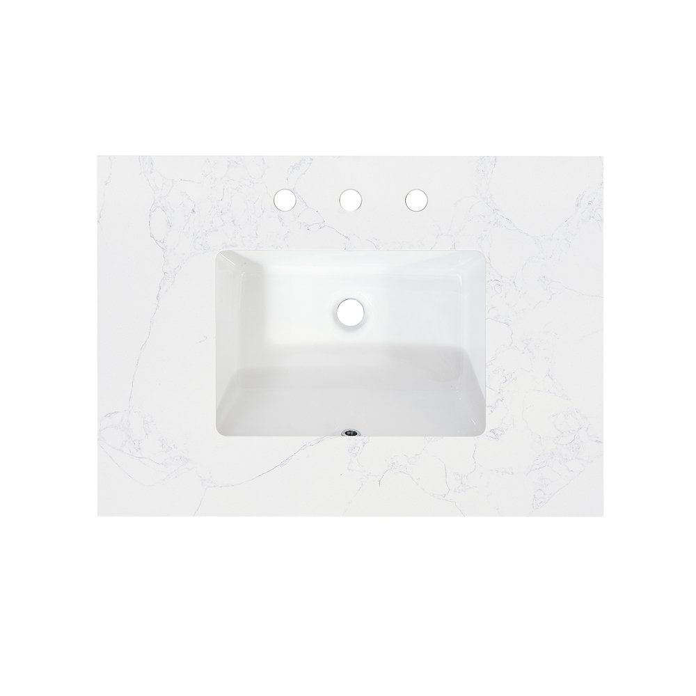 Ceres 31. in Engineered Stone Vanity Top in Grain White with Single White Sink. Picture 1