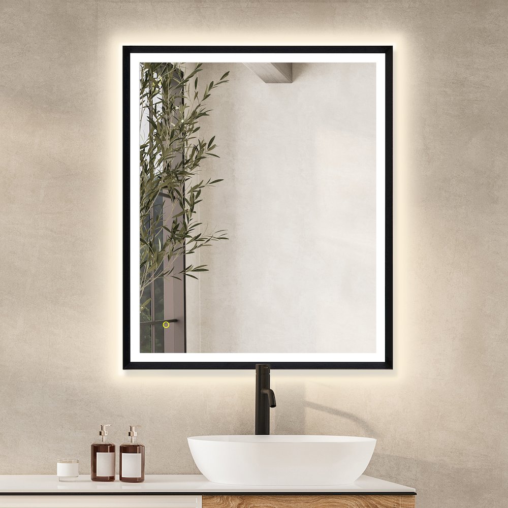36"x30" Rectangular Wall Mirror in Matte Black Aluminum Framed. Picture 7