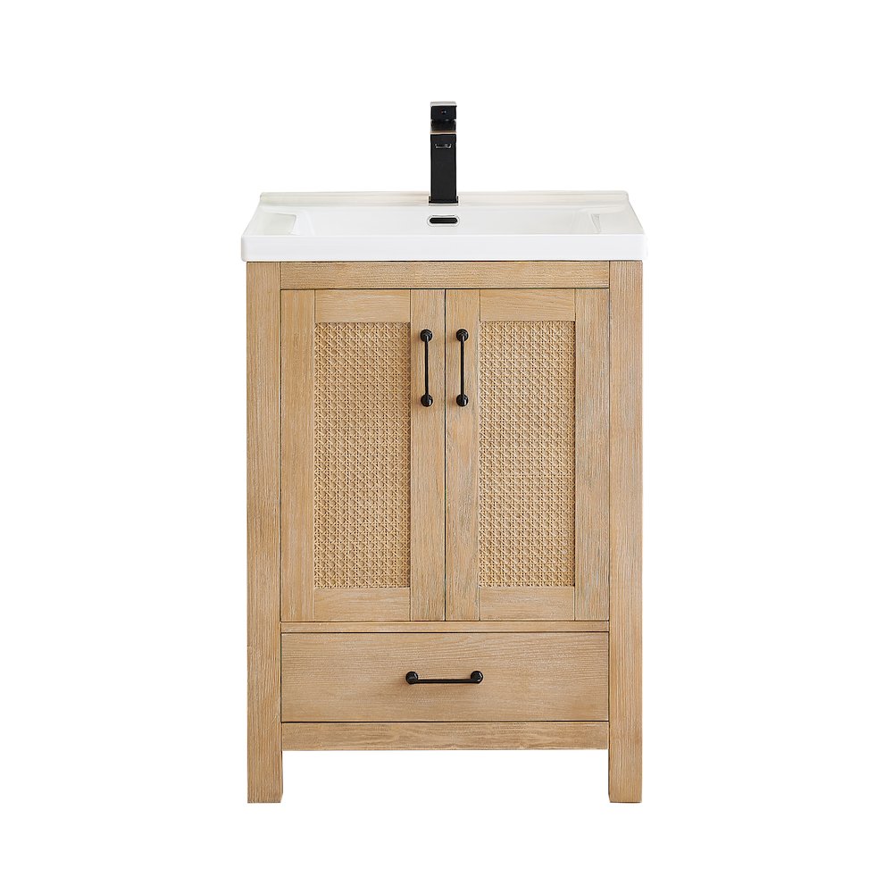 Single Bathroom Vanity in Light Brown White Ceramic Drop-in Sink. Picture 1