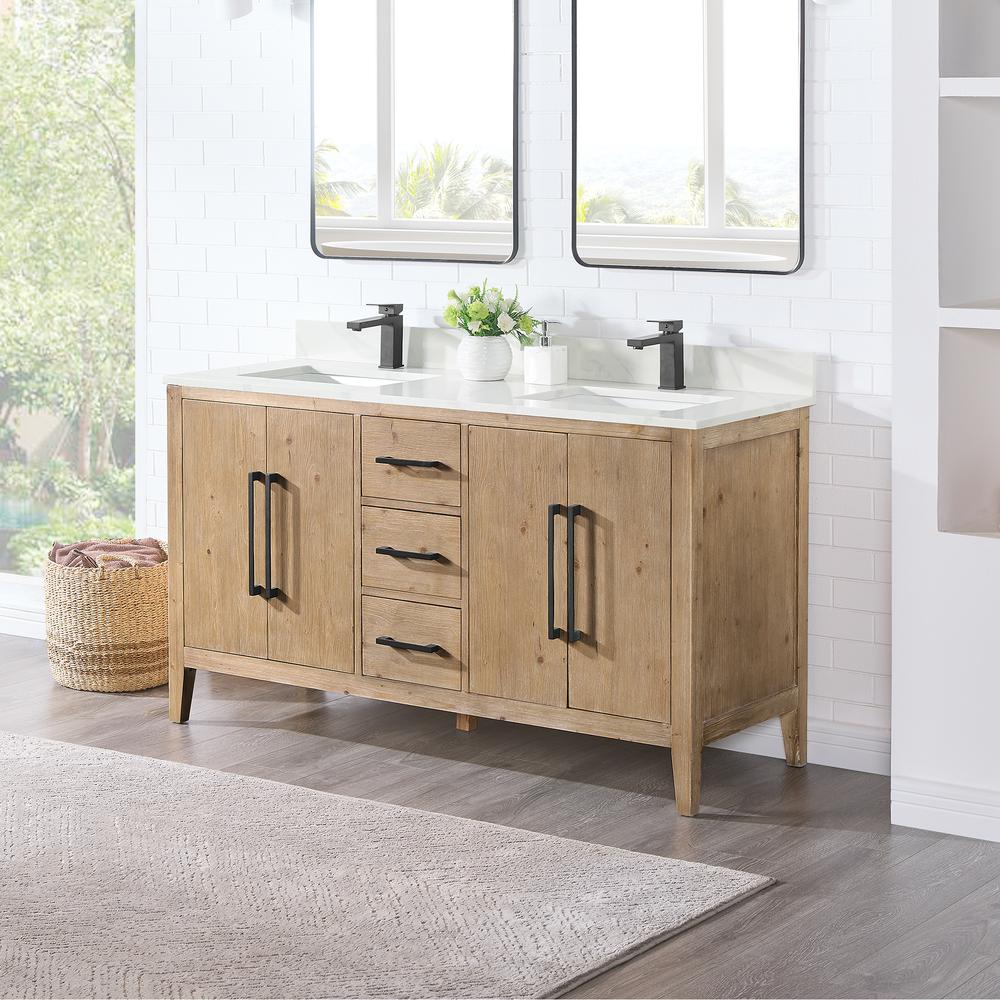 Double Bathroom Cabinet Vanity Base in Top and Sink, no Mirror. Picture 3
