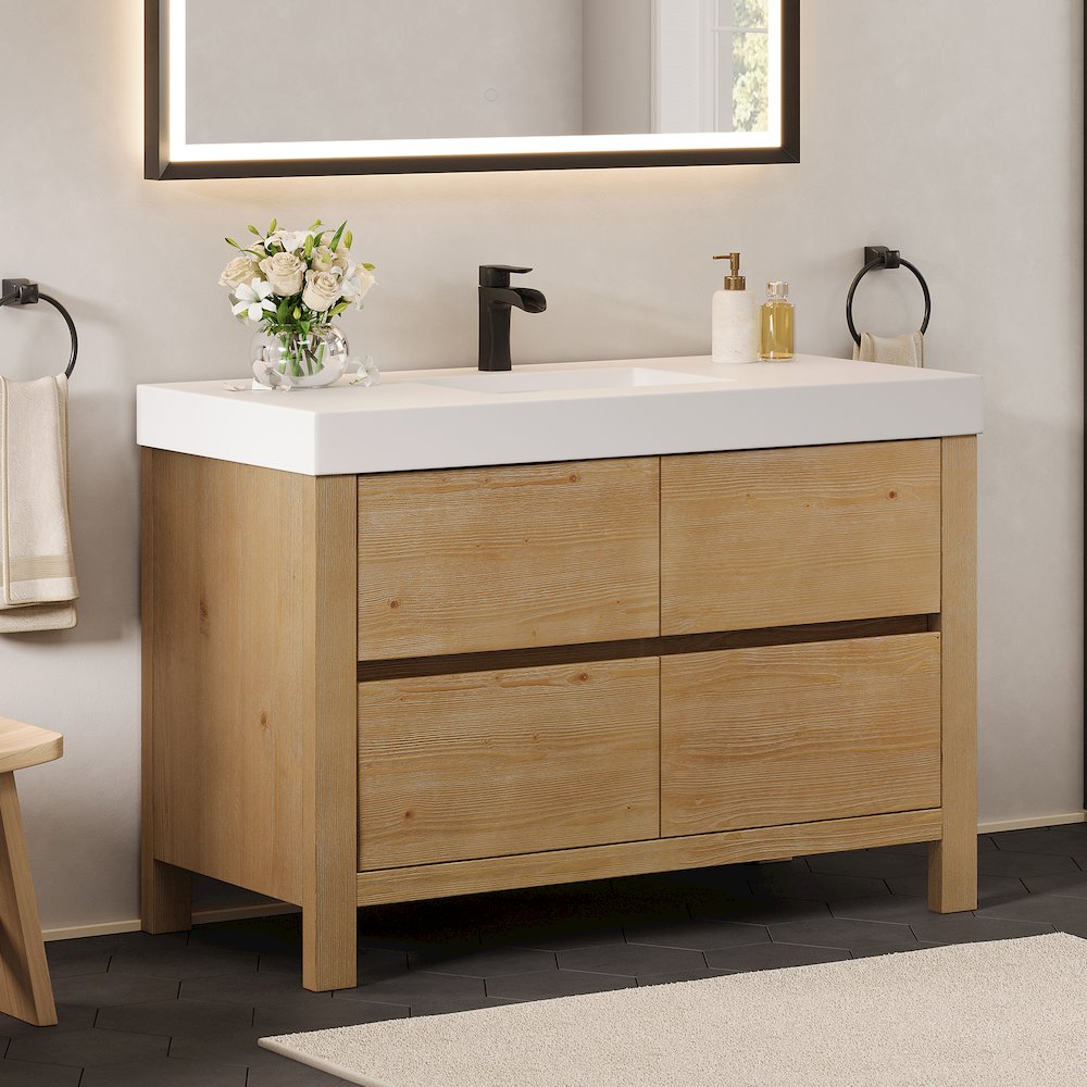 48" Single Bathroom Vanity in with White Artificial Stone Integrated Sink. Picture 3