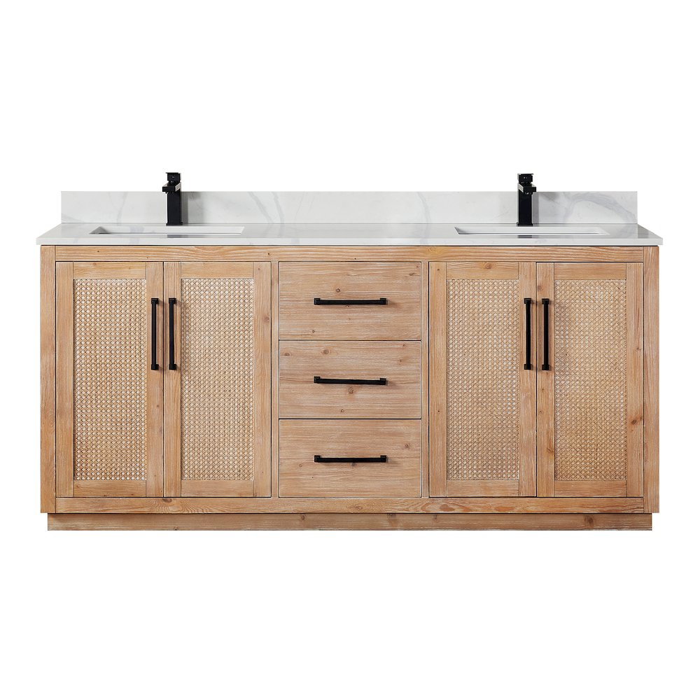 72" Double Bathroom Vanity with Calacatta White Quartz Countertop without Mirror. Picture 1
